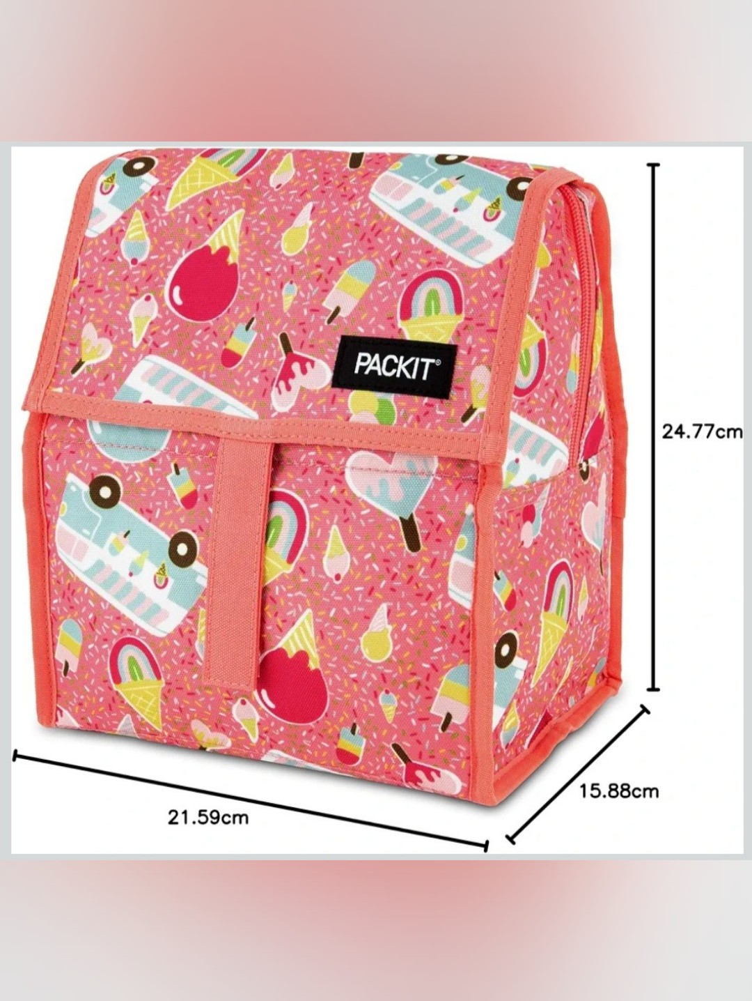 Packit Freezable Pink Foldable Zipper Lunch Bag "Ice Cream Social" Nwt — image 4 of 7